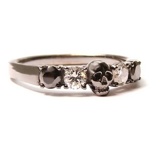 Goth Wedding Ring HELICE Skull Ring Solid 14K White Gold Choose Your Stones image 5