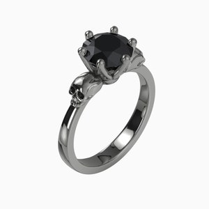 Black Gold Skull Ring WANDA with 2ct Black Diamond, Goth Engagement Ring image 5