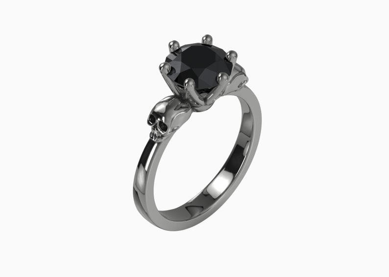 Black Gold Skull Ring WANDA with 2ct Black Diamond, Goth Engagement Ring image 5