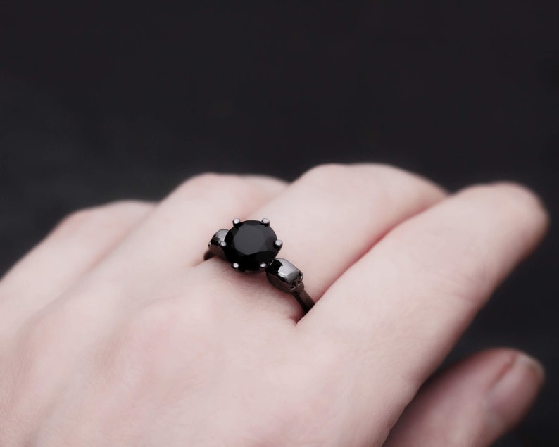 Black Gold Skull Ring WANDA with 2ct Black Diamond, Goth Engagement Ring image 2