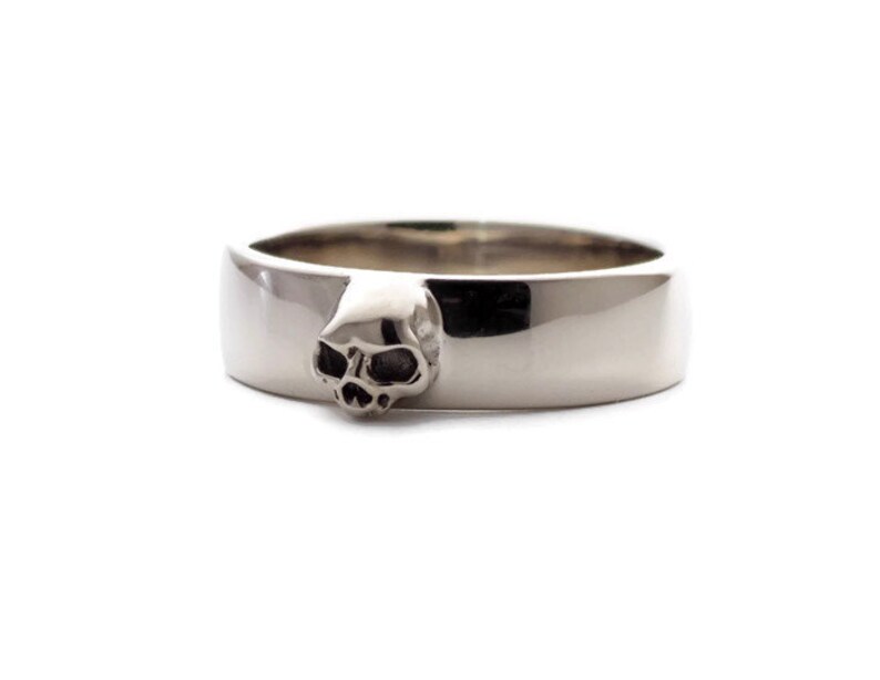Mens Skull Wedding Ring White Gold Grooms Skull Ring Goth Etsy