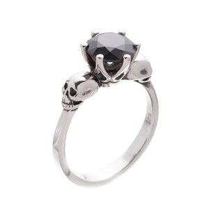 Black Gem Skull Ring for Her WANDA Solid Sterling Silver image 1