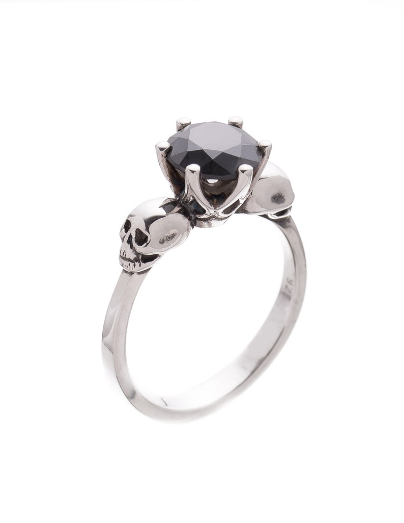 Black Gem Skull Ring for Her WANDA Solid Sterling Silver image 1