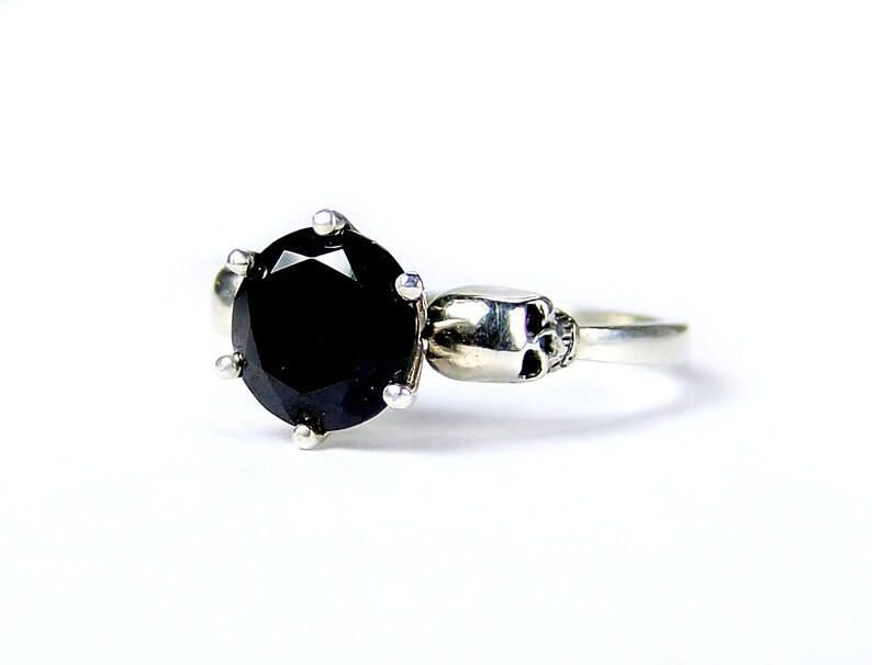 Black Gem Skull Ring for Her WANDA Solid Sterling Silver image 3