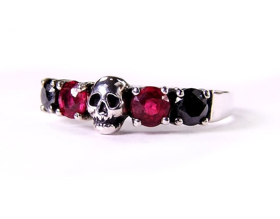 HELICE - Skull Wedding Ring with Gemstones in Sterling Silver