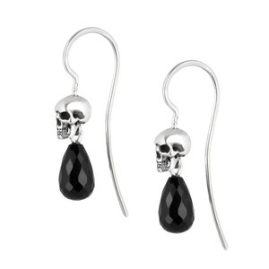 Elegant Skull Dangle Earrings with Little Gemstone Drop image 1