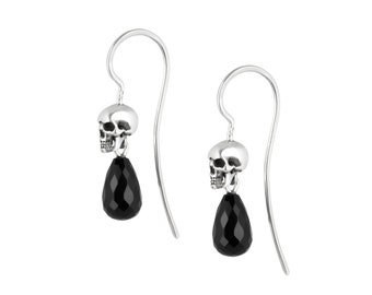 Elegant Skull Dangle Earrings with Little Gemstone Drop