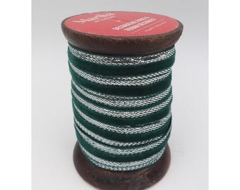 Martha Stewart 10 yds GREEN VELVET Ribbon w/Silver Metallic Trim 9/16" wide