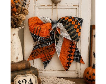 Gran lazo acolchado para puerta principal de HALLOWEEN n.° 1 - Inspirado en el estilo vintage