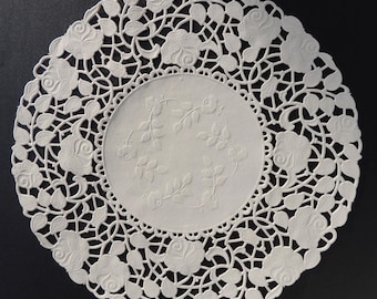 25 -  8" Off White ROSE FLORAL Lace Paper Doilies | Invitation Wrap Paper Doily