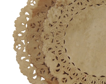 DARK TEA STAINED Paper Lace Doilies | Tea Stained Paper Doily, Kraft Color Doily, Tea Stained Chargers