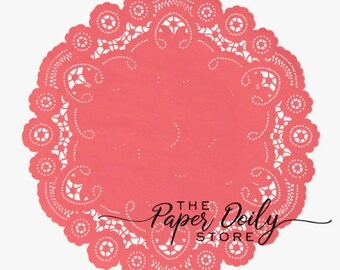 12" - CORAL REEF Paper Doilies French Lace | Coral Pink Paper Doilies, Dark Peach Paper Chargers, Coral Placemats