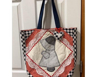 VINTAGE Sun Bonnet Sue Quilt Denim Shoulder Bag - Carry All Bag #3039