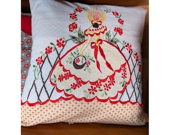 Debbe's Victorian Girl VINTAGE Linen Upcycled Pillow!