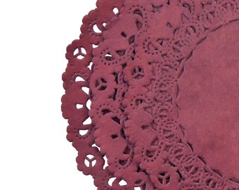 SANGRIA WINE Paper Lace Doilies | 4" 6" 8" 10" 12" Sizes | Hand Dyed Lace Doily | Burgundy Colored | Old Paper Cat