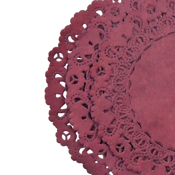 SANGRIA WINE Paper Lace Doilies | 4" 6" 8" 10" 12" Sizes | Hand Dyed Lace Doily | Burgundy Colored | Old Paper Cat