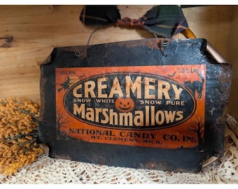 Halloween Creamery Marshmallows Candy Tin Sign - Vintage Inspired