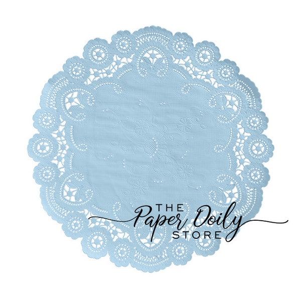 POWDER BLUE Paper Doilies FRENCH Lace | 6" 8" Round Sizes | Light Blue Lace Doily Chargers, Pale Blue Doilies, Baby Boy Shower