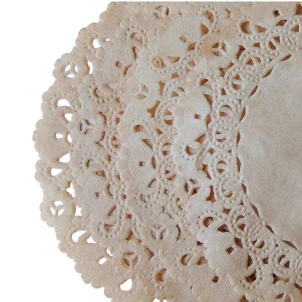 10 - 12" TEA STAINED Paper Lace Doilies | Vintage Beige Doily, Light Kraft Doily Charger, Tea Stained Chargers