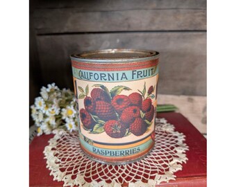 Frambuesas estilo vintage de California Fruit, lata oxidada - Pinta