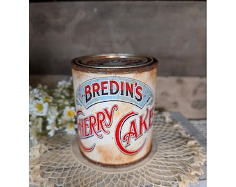 Tarta de cerezas Bredin's, lata con diseño vintage oxidado - Pinta (Etiqueta blanca)