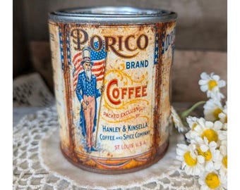 Café de la marca PORICO, lata oxidada inspirada en el Tío Sam de estilo vintage - Pinta - Americana