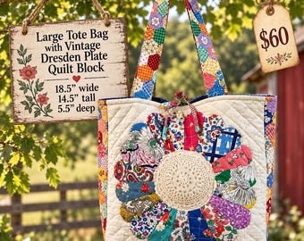 Vintage DRESDEN PLATE Quilt Upcycled Tote Bag Purse - Gorgeous! (#3034)