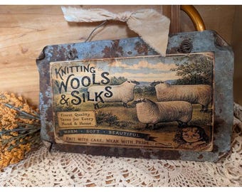 Knitting Wool & Silks Vintage Design Rusty Tin Sign