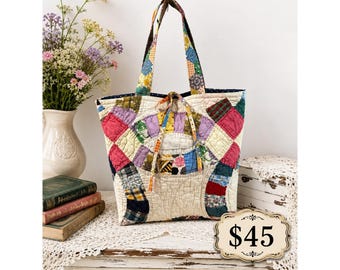 Bolso de mano reciclado con diseño de colcha de anillos de boda vintage n.° 1 - ¡Precioso!