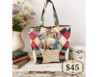 Vintage Wedding Ring Quilt Upcycled Tote Bag Purse No. 1 - Gorgeous! #3032