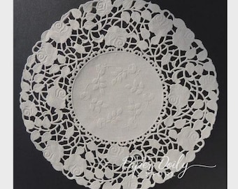 10" White ROSE FLORAL Doilies | Invitations, Chargers, Placemats, Wedding, Party Decorations, White Paper Doilies