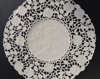 100 - 8" Off White ROSE FLORAL Lace Paper Doilies | White Paper Lace Doily