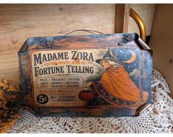 Madame Zora Witch FORTUNE TELLING HALLOWEEN Rusty Tin Sign - Vintage Inspired