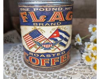 Café tostado FLAG, lata roja de inspiración vintage oxidada - Pinta - Americana