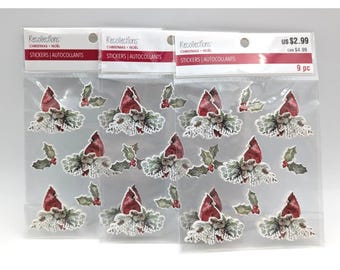 27 Pc Petite CARDINALS CHRISTMAS 3D Stickers from Recollections - 3 Pks (#0140)