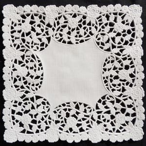 14 Coffee Stained Square Lace Paper Doilies, Variety Of Sizes & Patterns