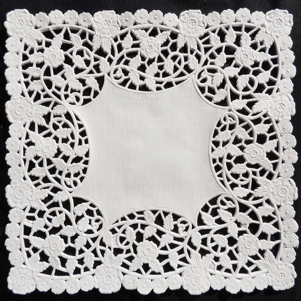 8" x 8" SQUARE WHITE Paper Doilies | Leaves + Roses Square White Doily, Envelope Doily, Square Doily, 8x8 Doilies, 8" x 8" Doilies