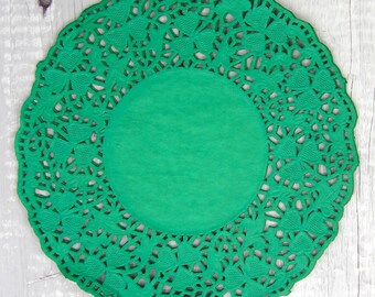 10 - 6.5"  Vintage Hand Dyed SHAMROCK Green Paper Doilies for St. Patricks Day