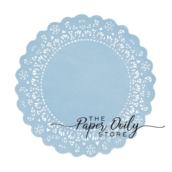 POWDER BLUE Paper Doilies NORMANDY | 6" 10" Round Sizes | Light Blue Lace Doily Chargers, Pale Blue Doilies, Baby Boy Shower