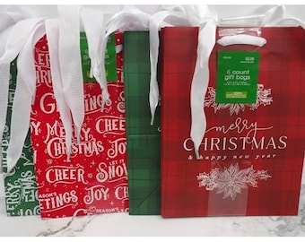 Lot of 12 CHRISTMAS GIFT BAGS 6.5"x8.5"x3.87" Great Quality & Satin Finish