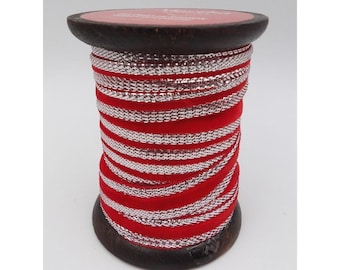 Martha Stewart 10 yds RED VELVET Ribbon w/Silver Metallic Trim 9/16" wide