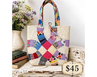 Bolso de mano reciclado con diseño de colcha de anillos de boda vintage n.° 2 - ¡Precioso!