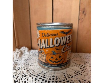 Lata de pinta reciclada de metal oxidada para dulces de Halloween estilo retro vintage de Halloween