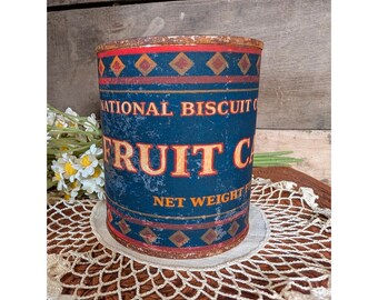 National Biscuit Co. Pastel de frutas, lata oxidada de inspiración vintage - Pinta