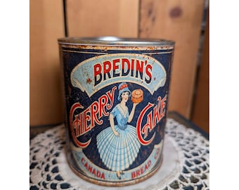 Tarta de cerezas Bredin's, lata con diseño vintage oxidado - Pinta (Etiqueta azul)