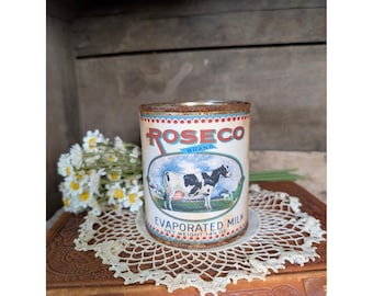 Leche evaporada Roseco Brand, lata de estilo vintage con acabado oxidado - Pinta