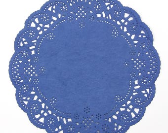 SAPPHIRE BLUE French Lace Paper Doilies | 6" Size | Round Royal Doilies, Dark Blue Chargers, Sapphire Placemats, Sapphire Chargers