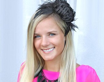Black Kentucky Derby Headband, Silk Flower Fascinator, Church Hat
