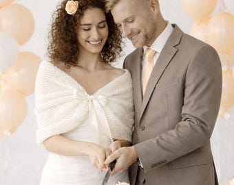 Ivory Knitted Bridal and Bridesmaid Capelet: Wedding Wrap, Capelet, Plus Size too
