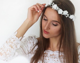 Coiffe de mariée blanche Couronne de fleurs de mariée blanche Couronne de fleurs féminines Couronne de cheveux de demoiselle d'honneur Couronne de fleurs de bouquetière